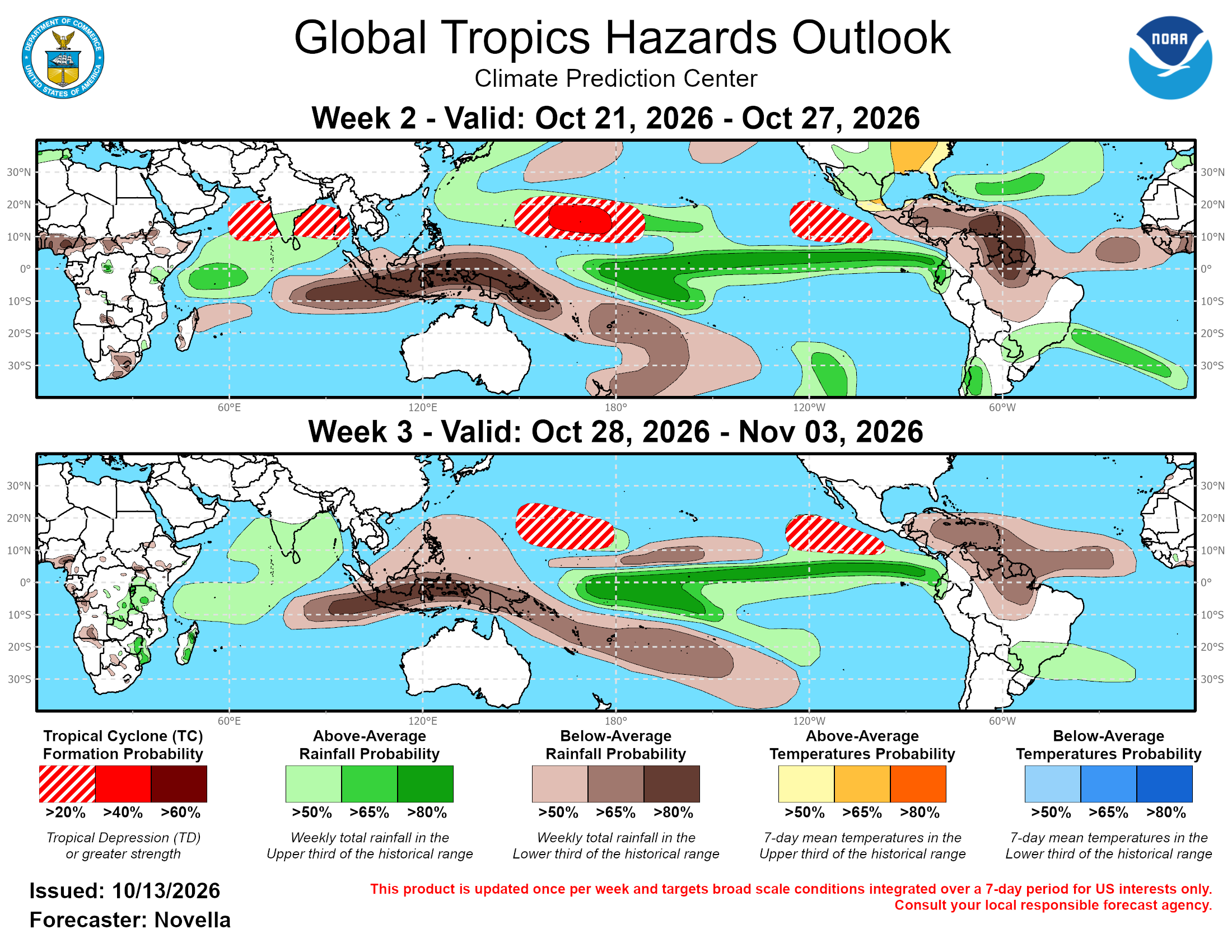Dangers tropicaux à 2 semaines (NOAA CPC)