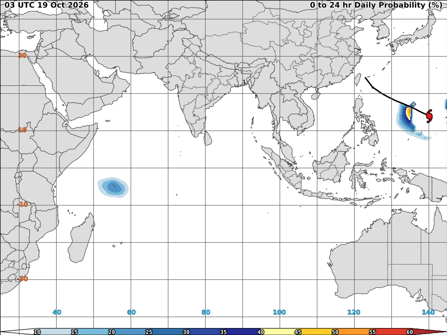 Probabilité de cyclogenèse 24 h (NOAA TCFP)